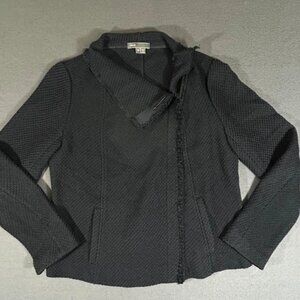 Vince. Black Women's Fringe Trim Waffle Knit Zip Up Jacket Size M